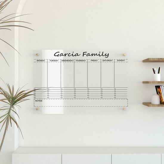 Personalized Gold Text Acrylic Calendar, Family Command Center, Dry Erase Planner, Weekly Family Planner