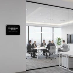 ADA Compliant Acrylic Conference Room Sign with Braille– Office Door Sign for Meeting Room, Acrylic Wall Name Plate with Silver Standoffs, Business Office Door Signage