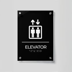 Elevator Sign with ADA Braille – Acrylic Elevator Door Signage, ADA Compliant Office Plate, Modern Wall Sign for Business, Accessible Lift Label, Tactile Lettering Signage