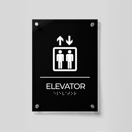 Elevator Sign with ADA Braille – Acrylic Elevator Door Signage, ADA Compliant Office Plate, Modern Wall Sign for Business, Accessible Lift Label, Tactile Lettering Signage