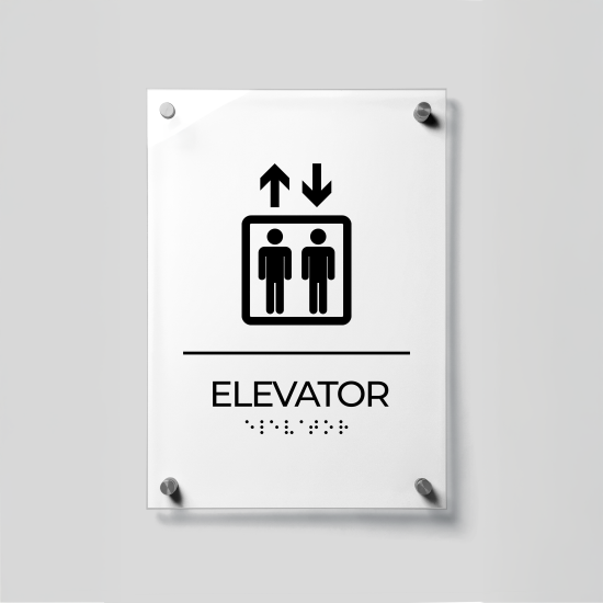 Elevator Sign with ADA Braille – Acrylic Elevator Door Signage, ADA Compliant Office Plate, Modern Wall Sign for Business, Accessible Lift Label, Tactile Lettering Signage