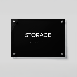 ADA Compliant Acrylic Storage Room Sign with Braille – Acrylic Door Plaque with Raised Lettering, Wall Mounted Accessible Business Sign with Silver Standoffs