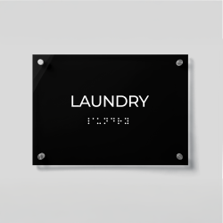 ADA Compliant Acrylic Laundry Room Sign with Braille – Acrylic Door Name Plate, Tactile Raised Lettering, Clear Wall Mounted Accessible Sign with Silver Standoffs for Homes, Apartments & Facilities
