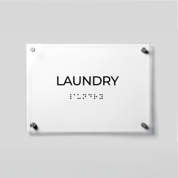 ADA Compliant Acrylic Laundry Room Sign with Braille – Acrylic Door Name Plate, Tactile Raised Lettering, Clear Wall Mounted Accessible Sign with Silver Standoffs for Homes, Apartments & Facilities