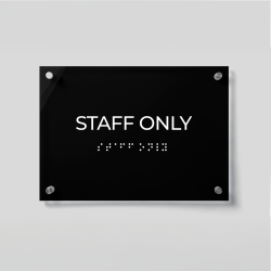 ADA Compliant Acrylic Staff Only Sign with Braille – Acrylic Office Door Plaque with Raised Lettering, Wall Mounted Accessible Business Sign with Silver Standoffs
