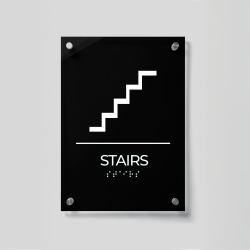 Stairs Sign with ADA Braille – Acrylic Stairway Signage, ADA Compliant Wall Sign, Tactile Lettering Accessibility, Modern Office and Building Stair Signage, Commercial Directional Plaque