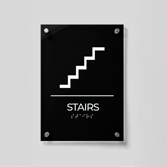 Stairs Sign with ADA Braille – Acrylic Stairway Signage, ADA Compliant Wall Sign, Tactile Lettering Accessibility, Modern Office and Building Stair Signage, Commercial Directional Plaque