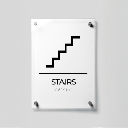 Stairs Sign with ADA Braille – Acrylic Stairway Signage, ADA Compliant Wall Sign, Tactile Lettering Accessibility, Modern Office and Building Stair Signage, Commercial Directional Plaque