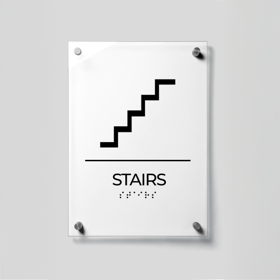 Stairs Sign with ADA Braille – Acrylic Stairway Signage, ADA Compliant Wall Sign, Tactile Lettering Accessibility, Modern Office and Building Stair Signage, Commercial Directional Plaque